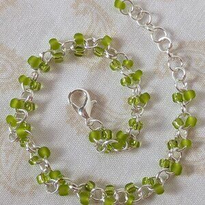 Lime and Lettuce Glass Bead Chain Bracelet
